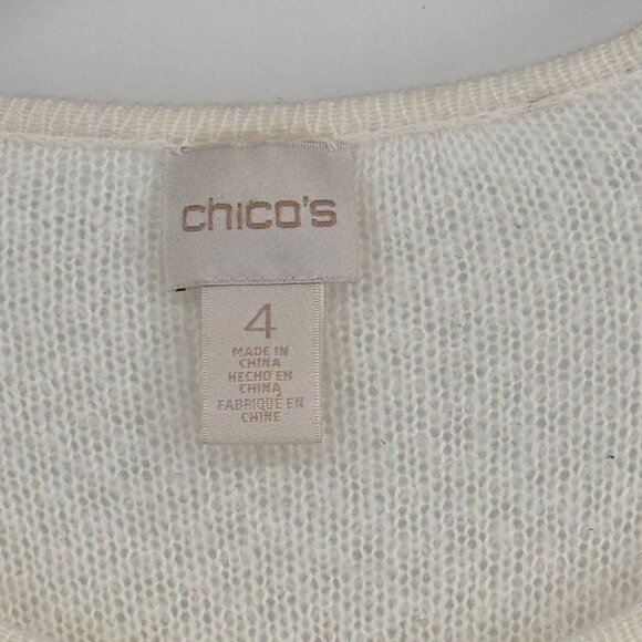 Chicos 4 Womens Size 2x rhinestone Embellished Knit Sweater Ivory lace hem - Picture 6 of 11